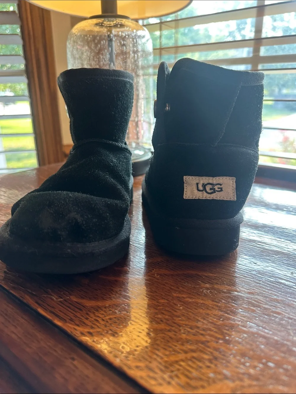 UGG Kids Short Black Suede Button Boot